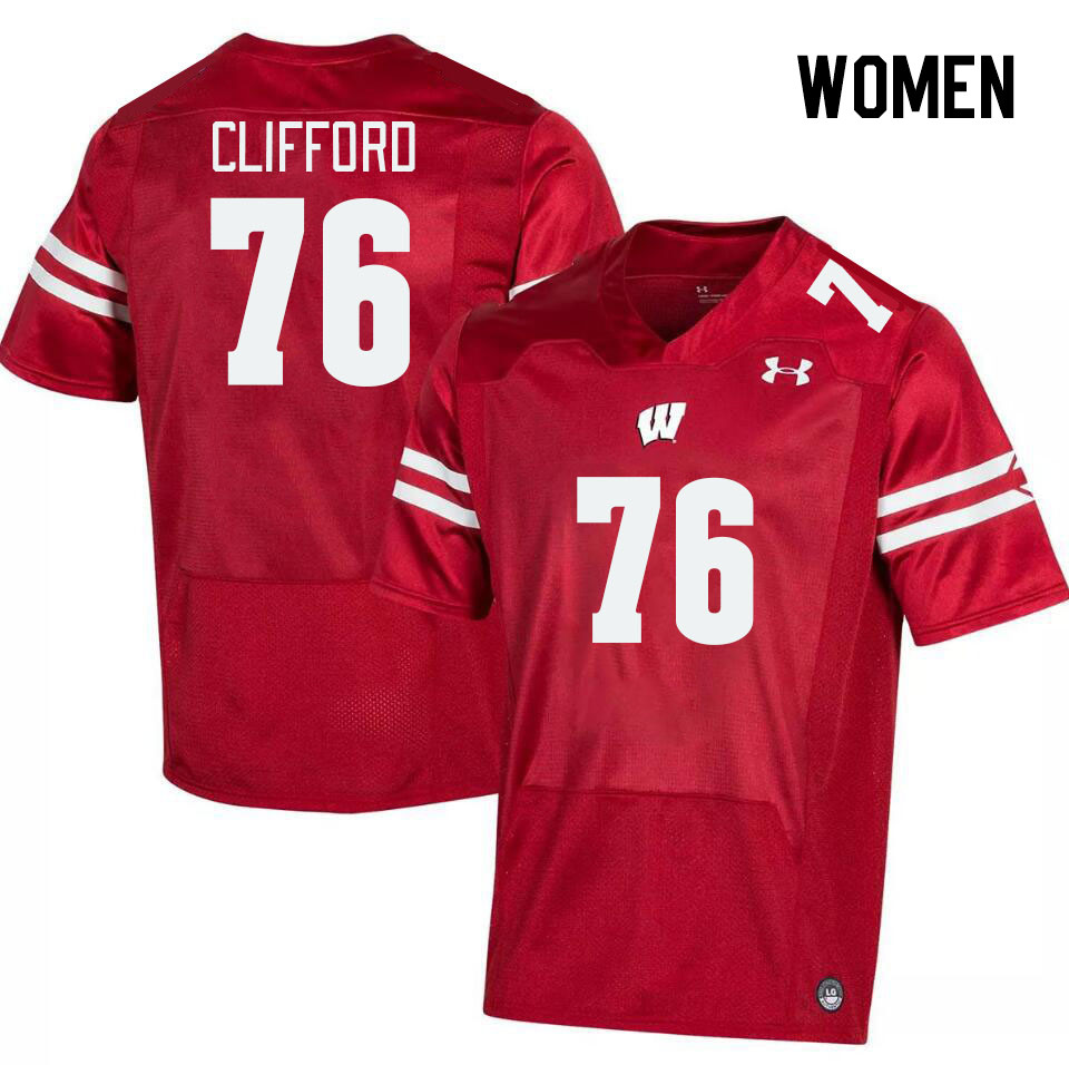 Women #76 John Clifford Winsconsin Badgers College Football Jerseys Stitched Sale-Red